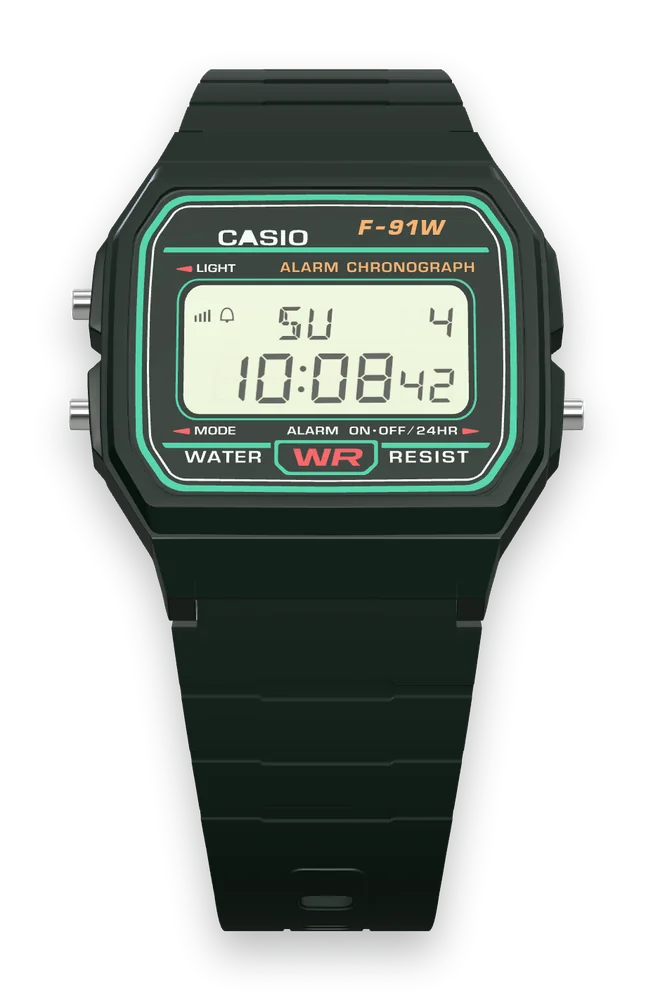 Casio F-91W-3 Deep Forest, front view