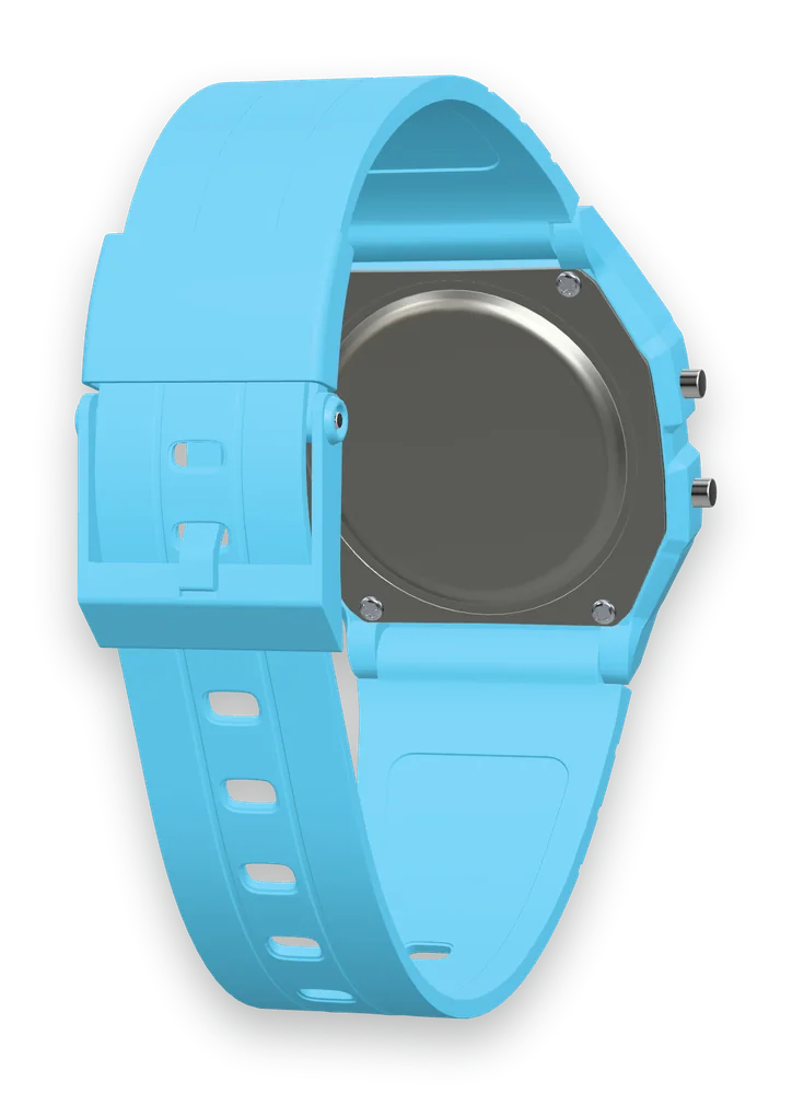Casio F-91WC-2 Sky Blue, stainless steel case back