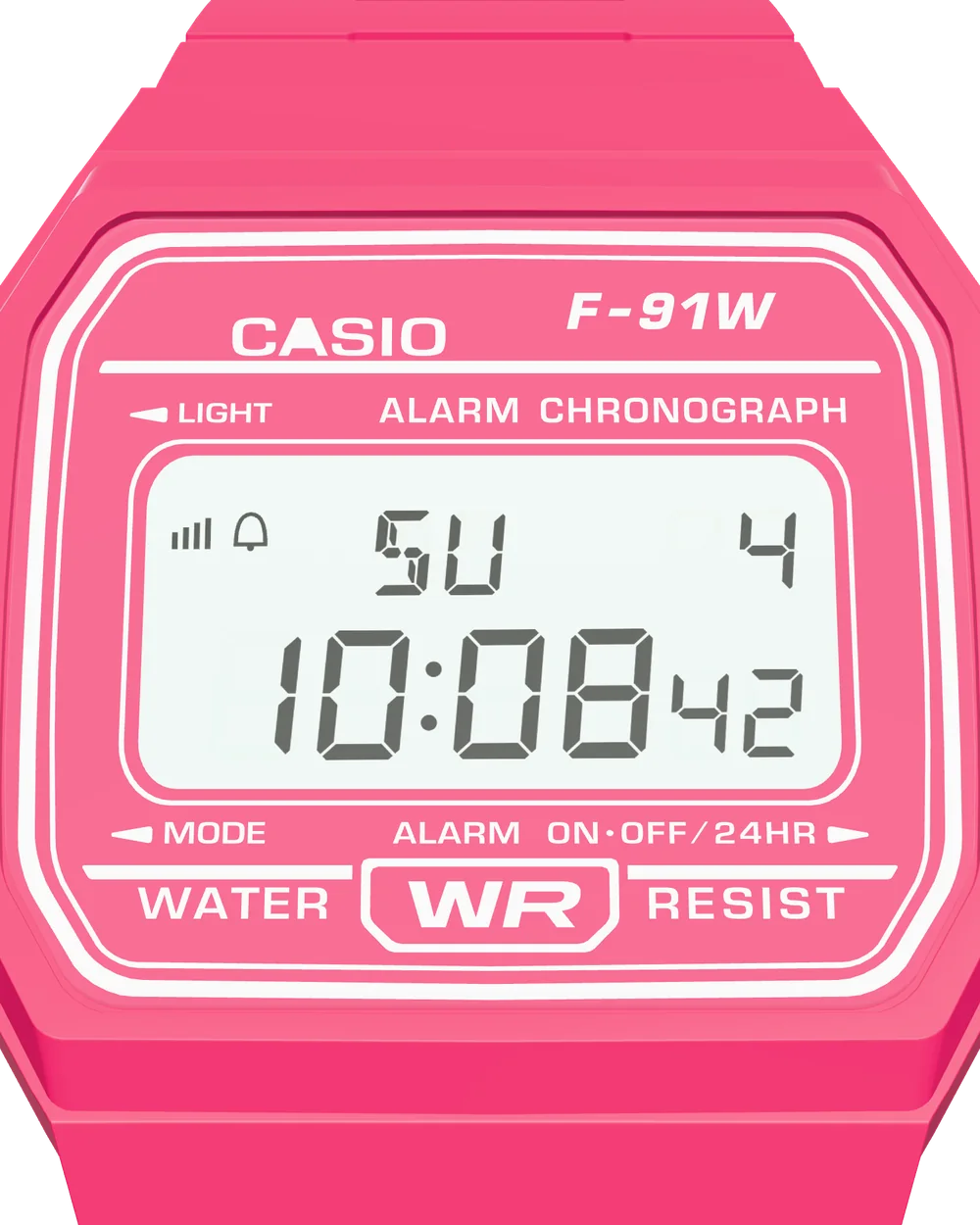 Casio F-91WC-4 Hot Pink, display close-up
