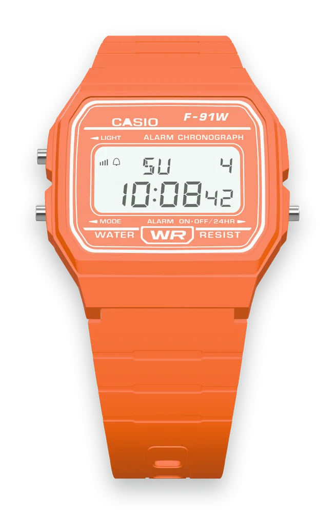 Casio F-91WC-4A2 Tangerine, front view