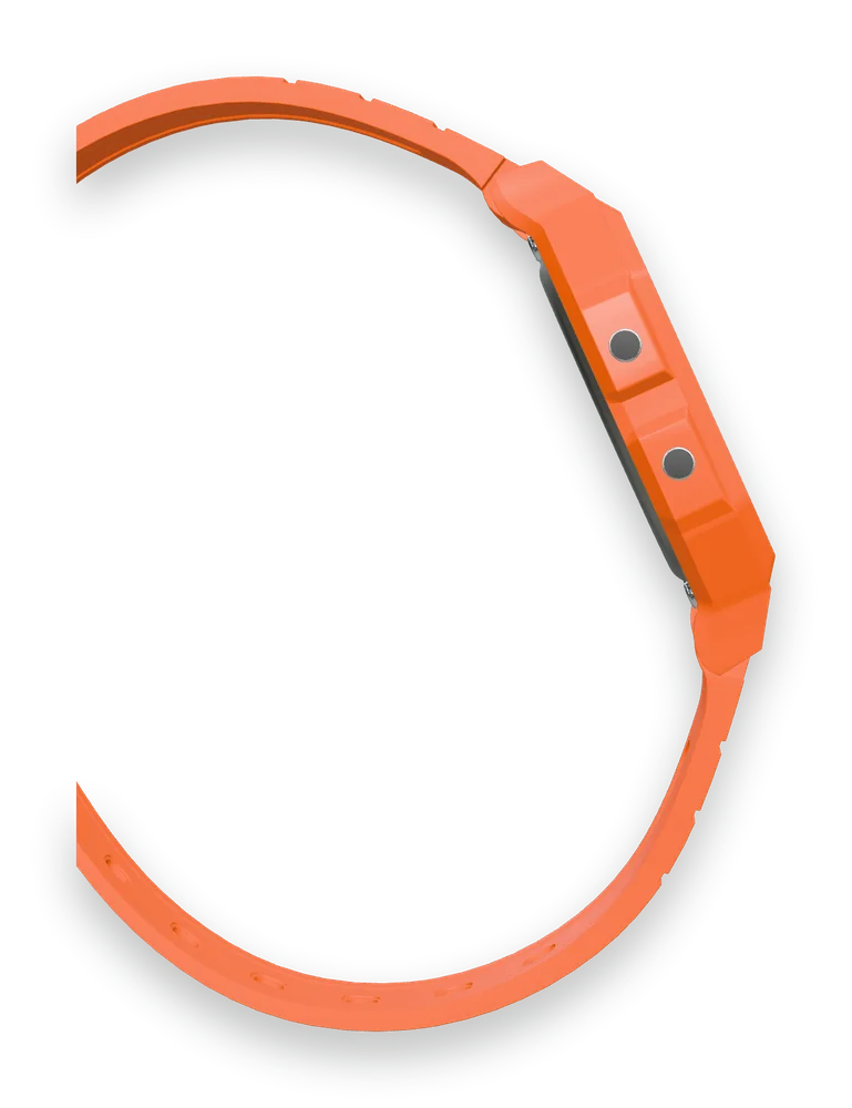 Casio F-91WC-4A2 Tangerine, side profile, 8.5 mm thin